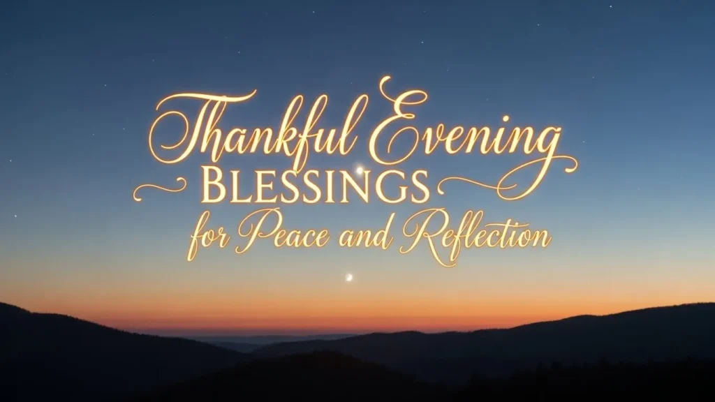 Good Evening Blessings for peace and reflection with sunset mountains and starry sky.