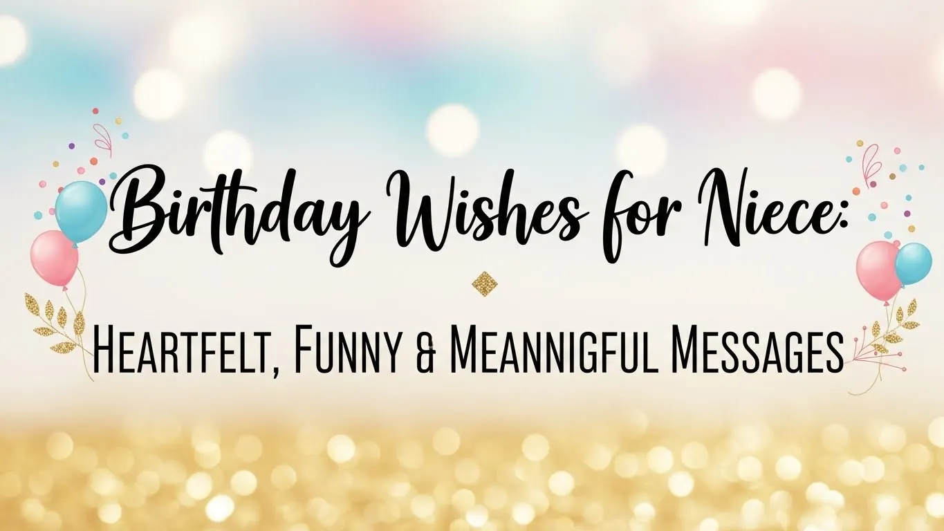 Birthday wishes for your niece with colorful balloons and golden decorative pastel design.