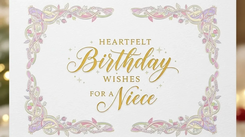 Heartfelt birthday wishes for your niece elegant card with ornamental floral borders.
