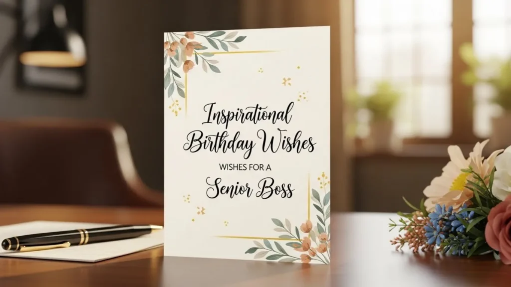 "Inspirational birthday wishes for boss greeting card with floral design, gold accents and elegant script"

