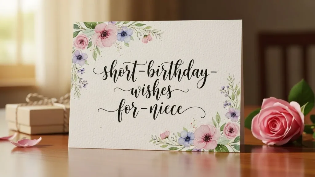 Birthday wishes for your niece greeting card with pink and purple flowers design.