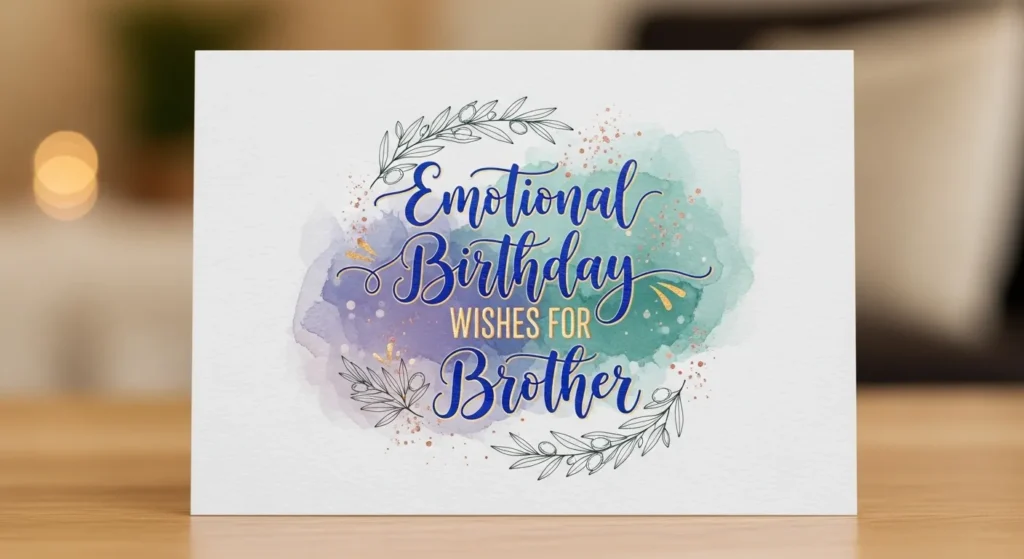 Emotional birthday wishes for brother with watercolor floral design and sparkles.